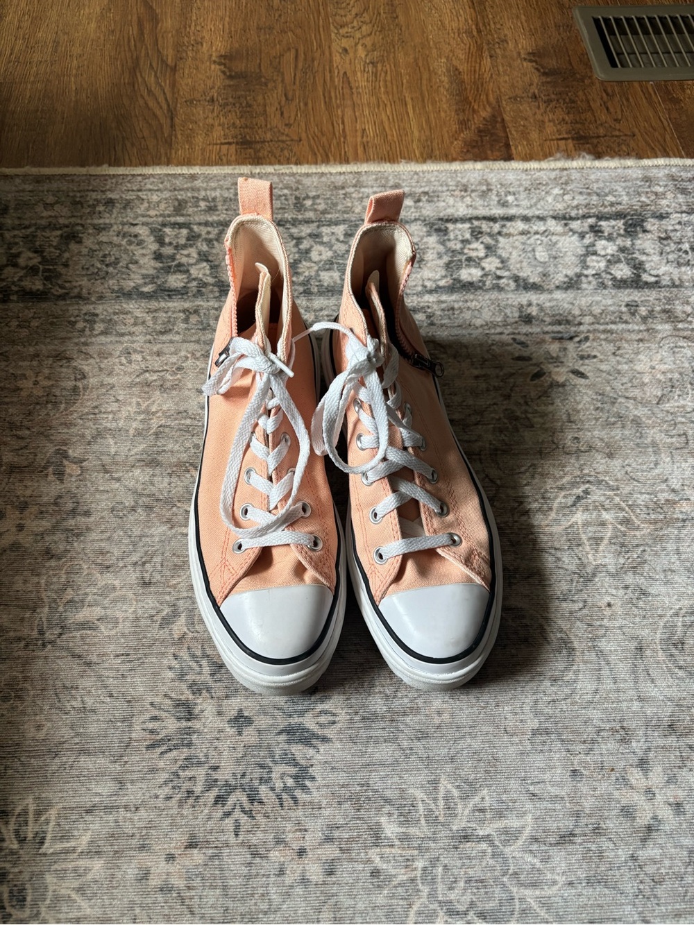 Converse Peach Canvas High-Top Sneakers with White Toe